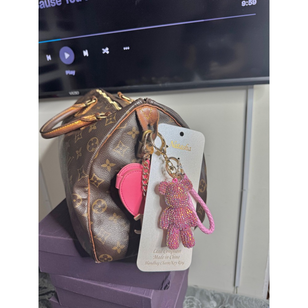 Natasha Pink Rhinestone Teddy Bear Keychain Crystal Bag Charm Cute Gift - Picture 3 of 4